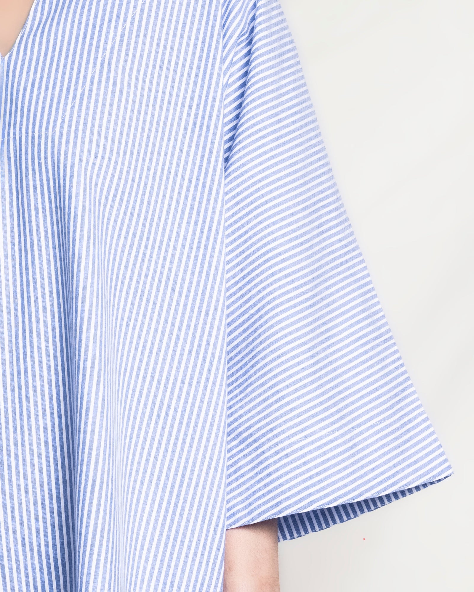 Women's Twill Short Caftan | French Blue Seersucker