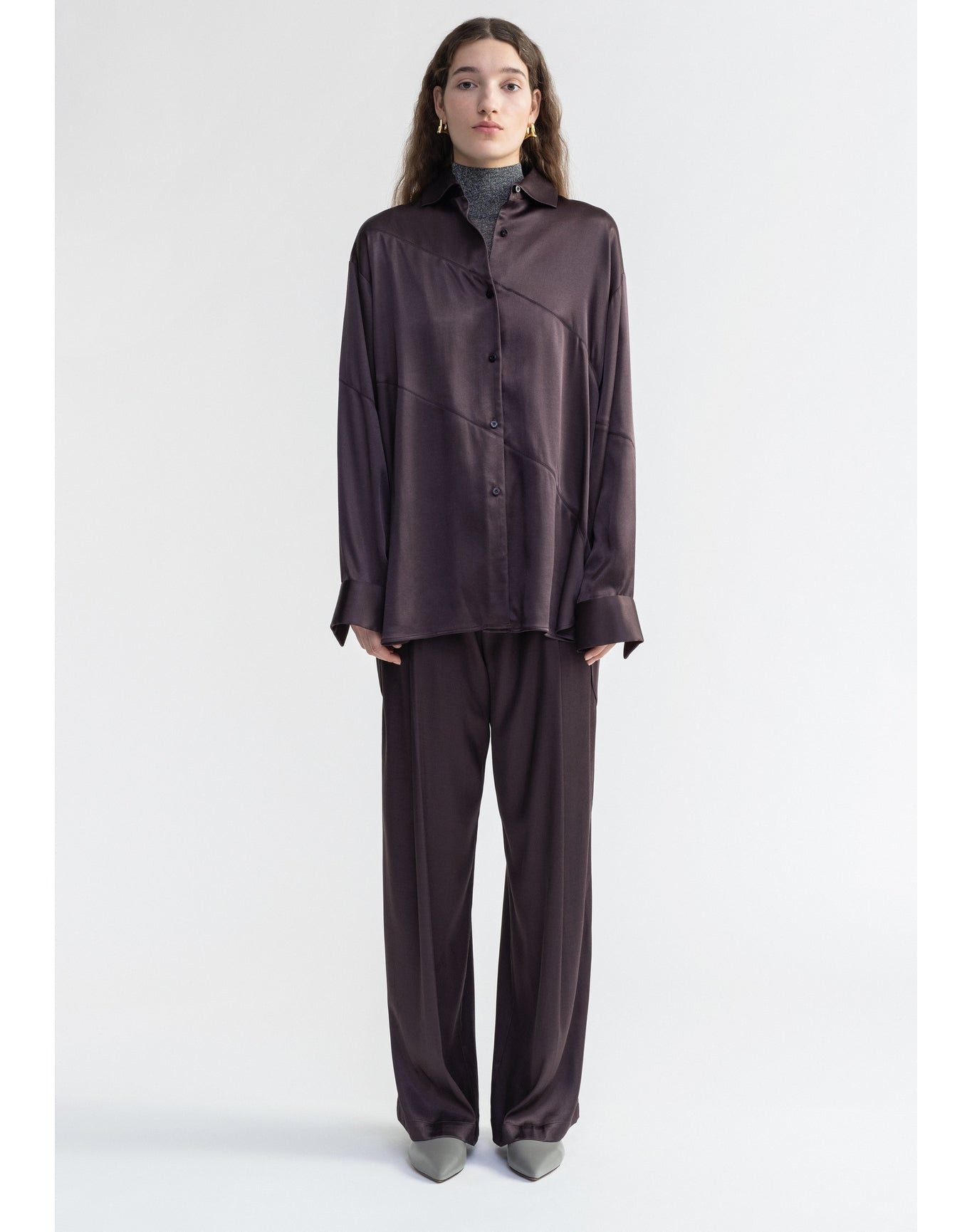 Abigail | Oversized Satin Shirt | Storm