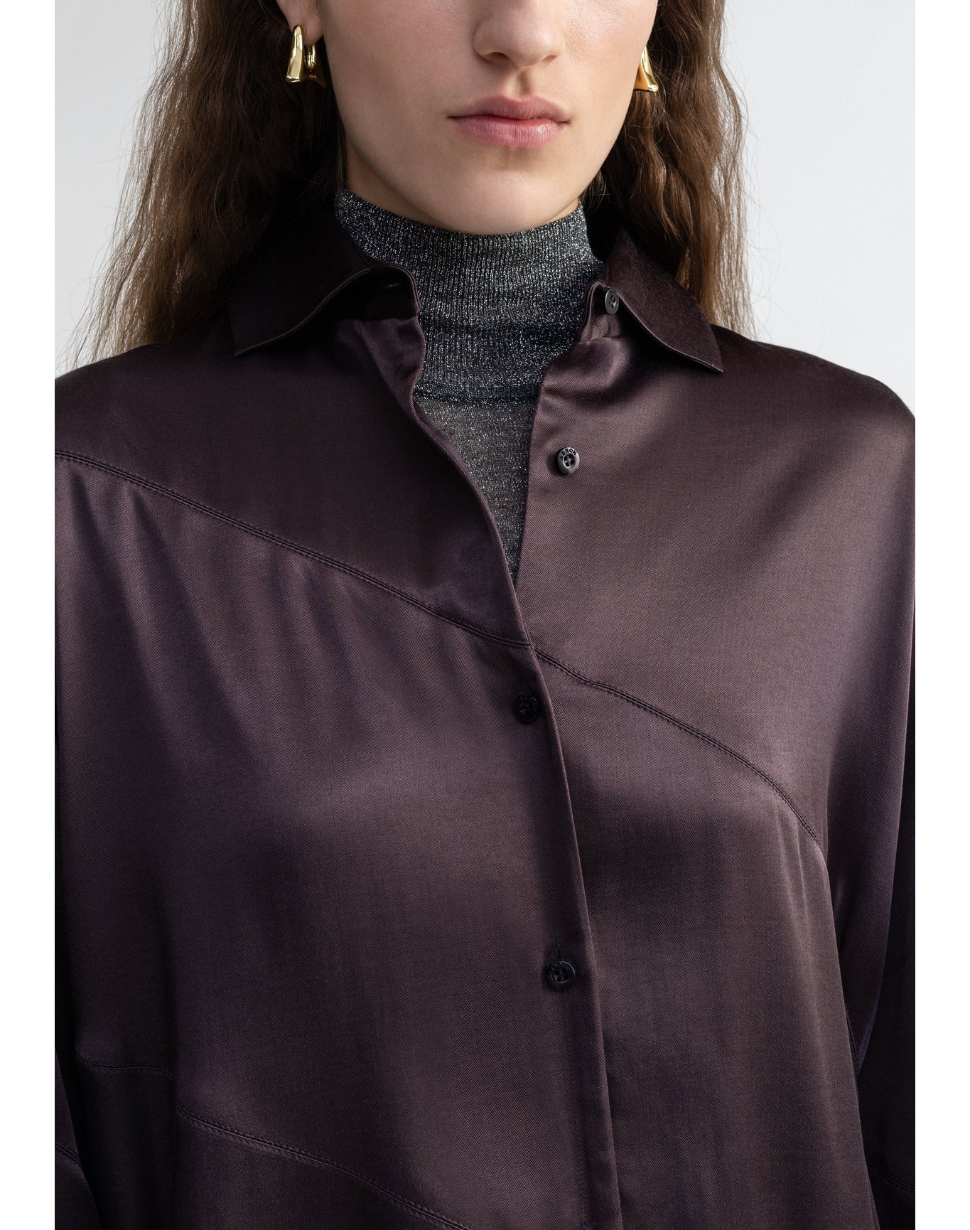 Abigail | Oversized Satin Shirt | Storm