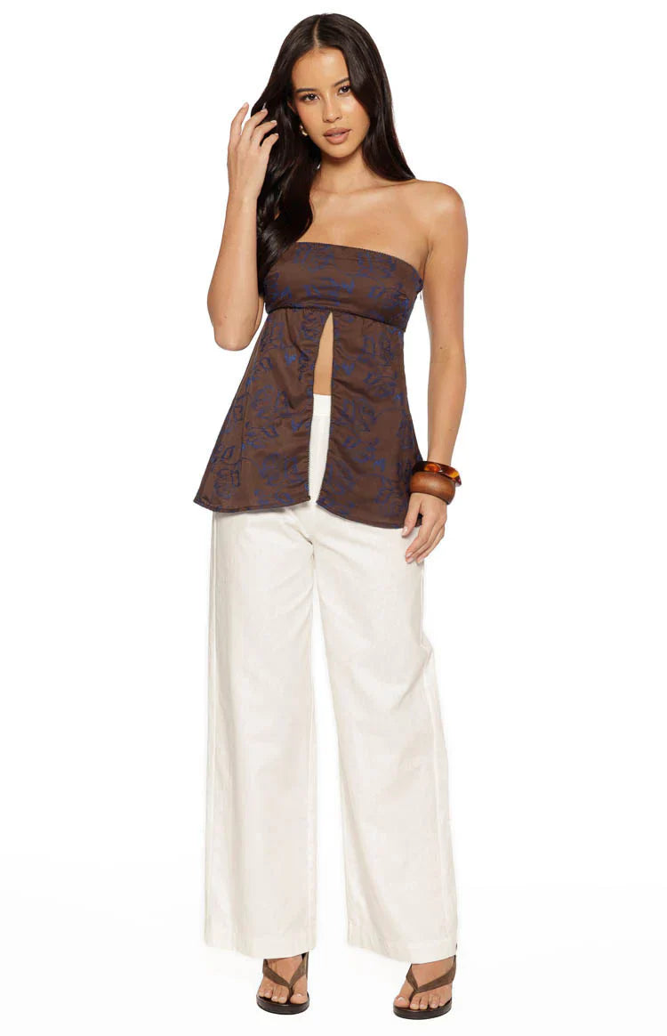 Ailany Floral Strapless Longline Top | Brown