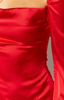 Airlea Satin Asymmetric Maxi Dress | Red
