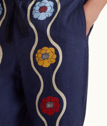 Alex Whitsun Print Linen Relaxed Fit Trousers | Midnight Navy