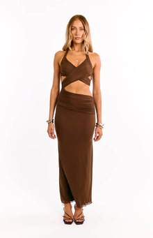 Alima Cut Out Maxi Dress | Chocolate Brown