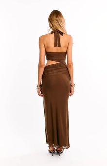 Alima Cut Out Maxi Dress | Chocolate Brown