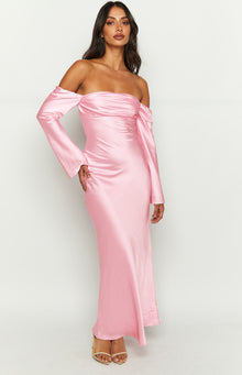 Alita Off The Shoulder Long Sleeve Maxi Formal Dress | Baby Pink
