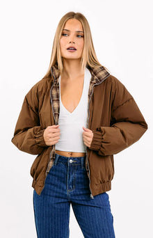 All I Wanted Puffer Jacket | Brown Plaid