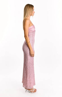 Alliana Sequin Strapless Formal Maxi Dress | Pink