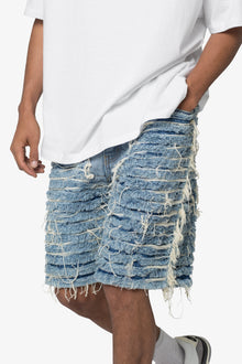Allover Frayed Denim Shorts | Blue