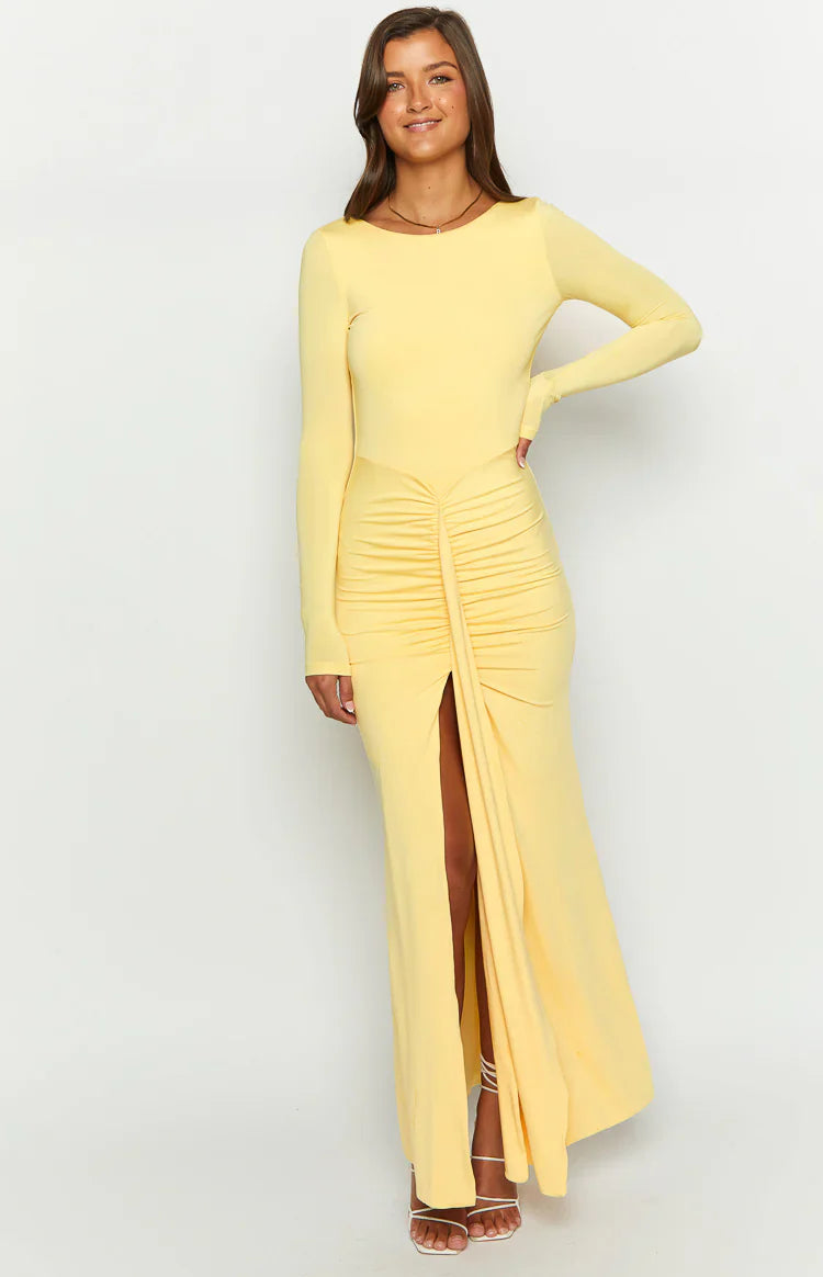 Amber Glow Long Sleeve Maxi Dress | Yellow