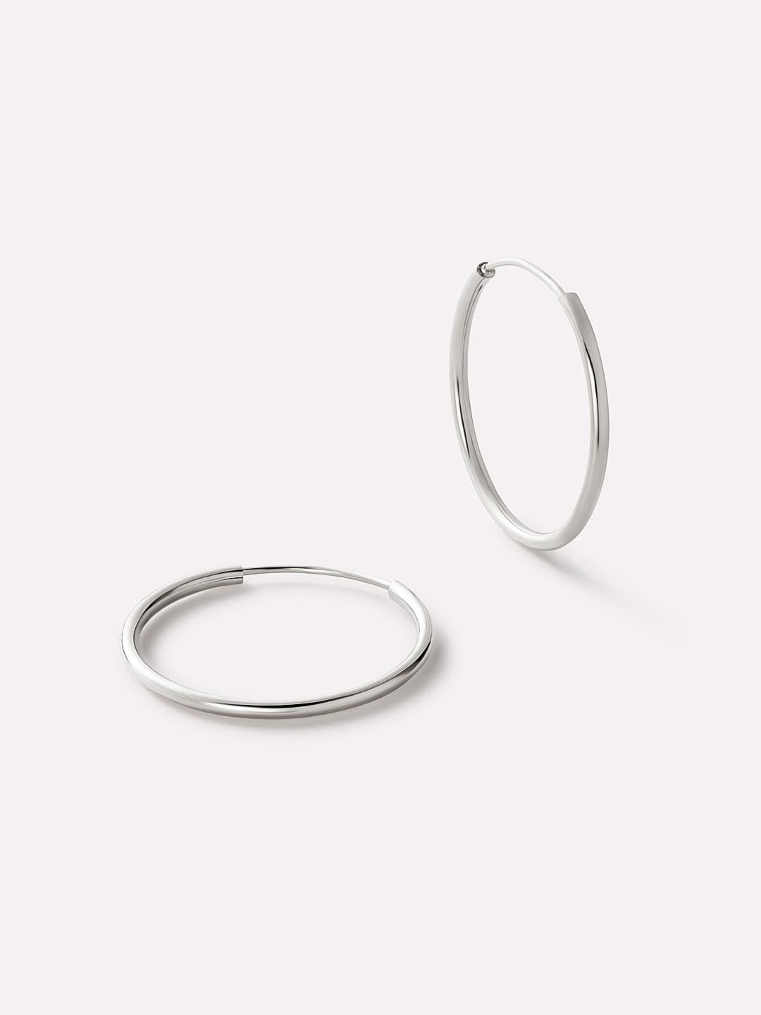 Slim Medium Hoop Earrings | 10K Solid White Gold