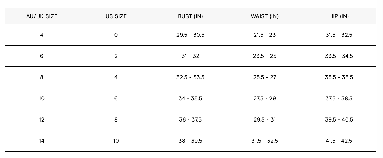 Product size guide