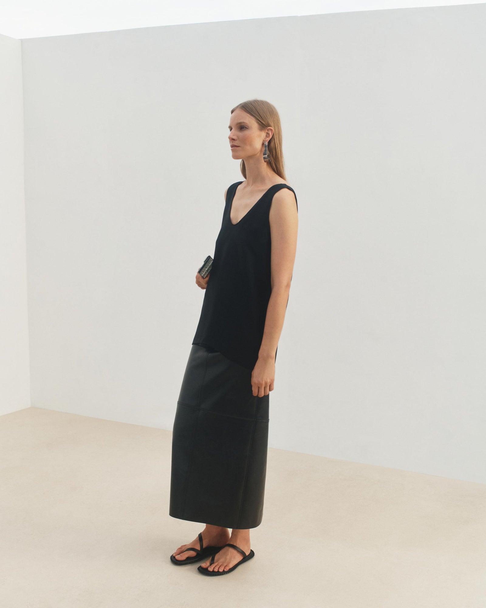 Another Tomorrow Seamed Pencil Skirt in Black – Bio Leather Women's Skirt