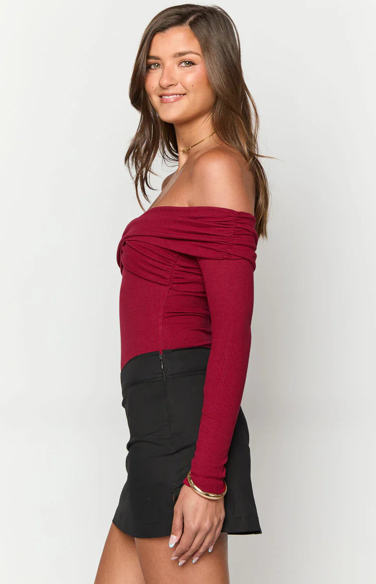 Ari Off Shoulder Bodysuit | Red