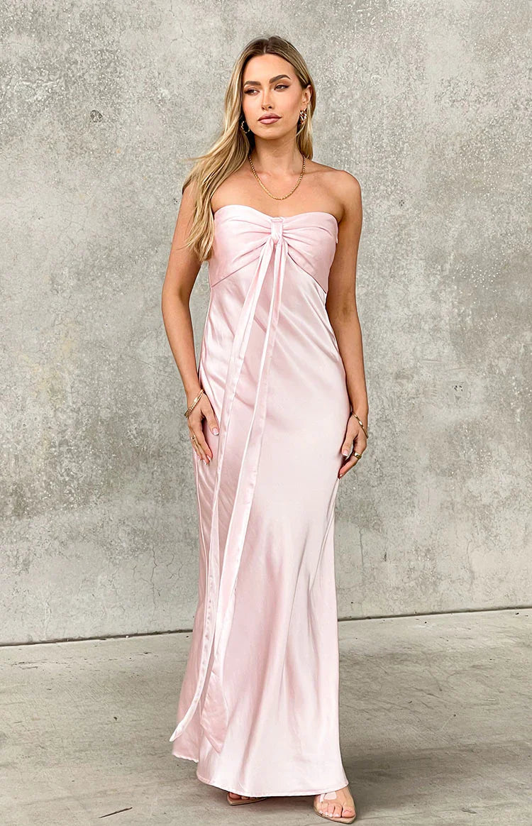 Ariella Satin Strapless Maxi Dress | Pink