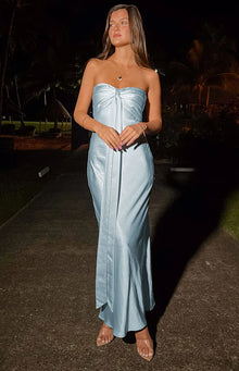 Ariella Satin Strapless Maxi Dress | Blue