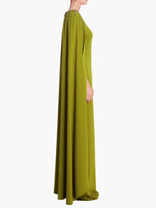 Embellished Cape Gown | Olive