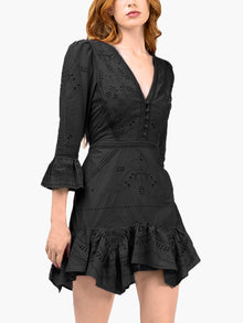 Embroidered Cotton Voile Mini Dress | Black