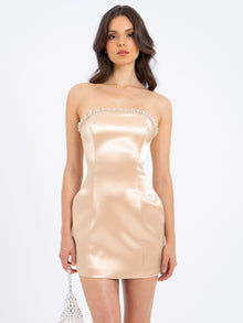 Paisley Pearl Trim Sleeveless Mini Dress | Gold