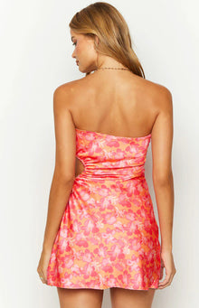 Arthur Floral Print Strapless Mini Dress | Orange