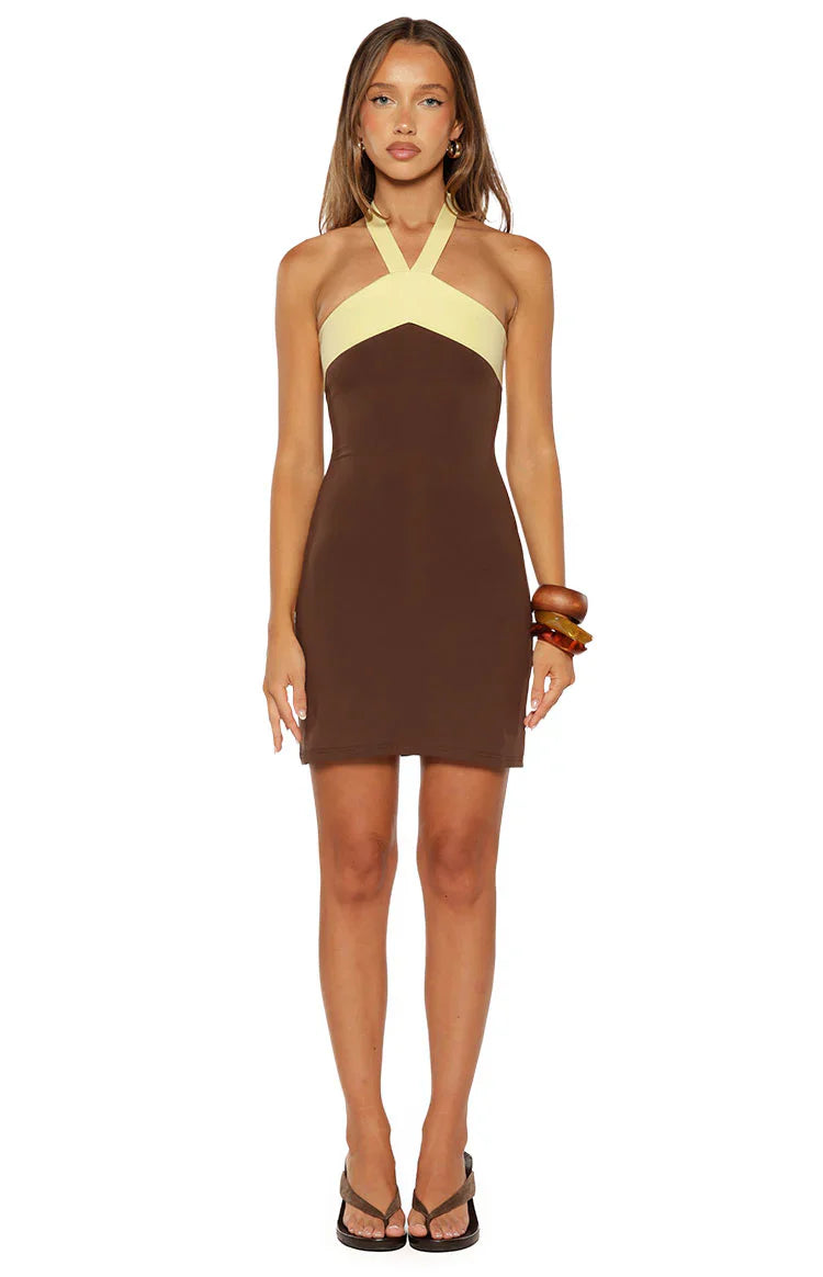 Avenue Contrast Jersey Mini Dress | Brown