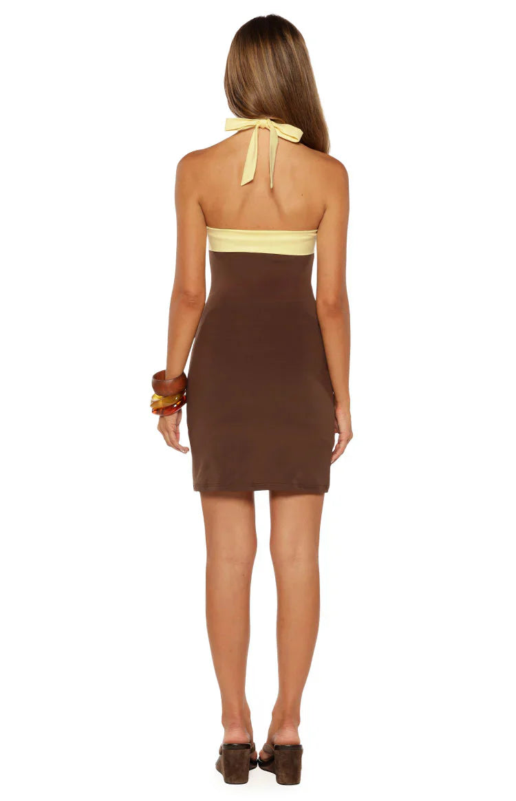 Avenue Contrast Jersey Mini Dress | Brown