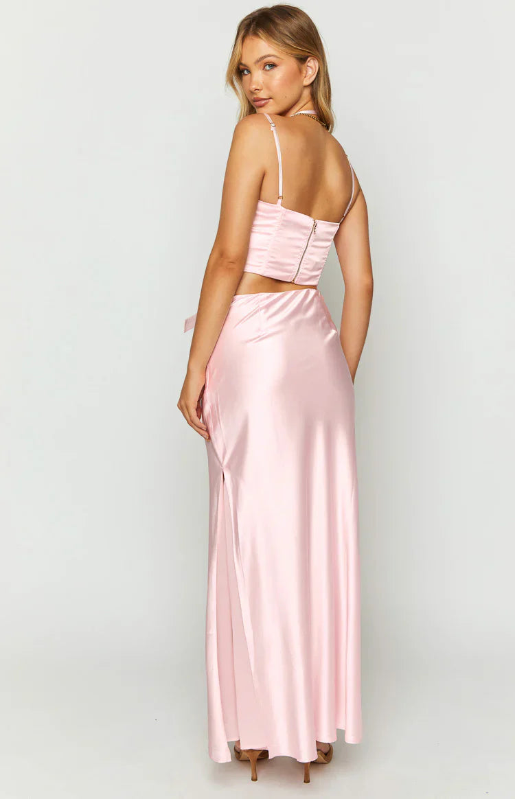Azriel Satin Bow Maxi Skirt | Pink