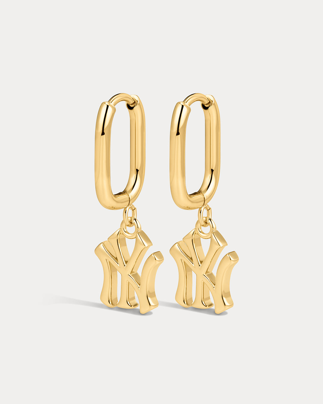 Bijoux Sport by Luv Aj MLB Logo Charm Oval Hoop Earrings | New York Mets | Gold
