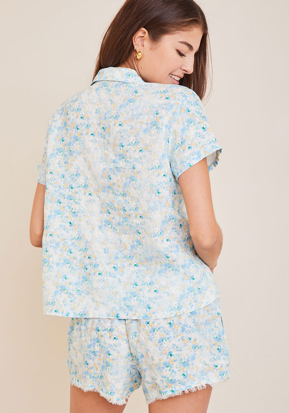 Fray Hem Short | Blue Floral Print