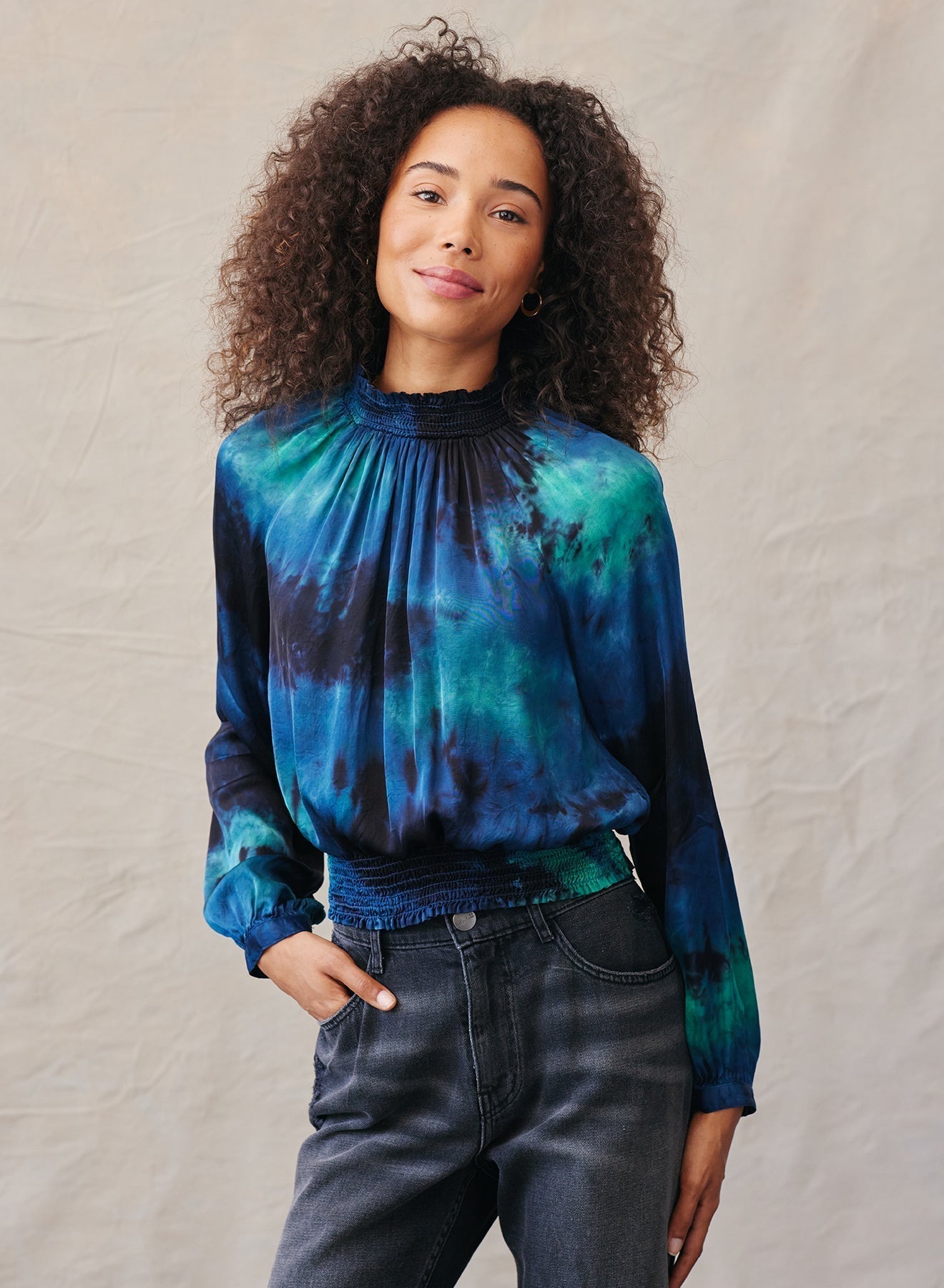 Long Sleeved Smocked Top - Galaxy Dye