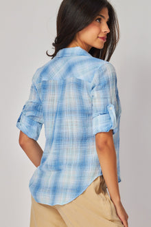 Long Sleeve Two Pocket Shirt | Heather Blue Plaid