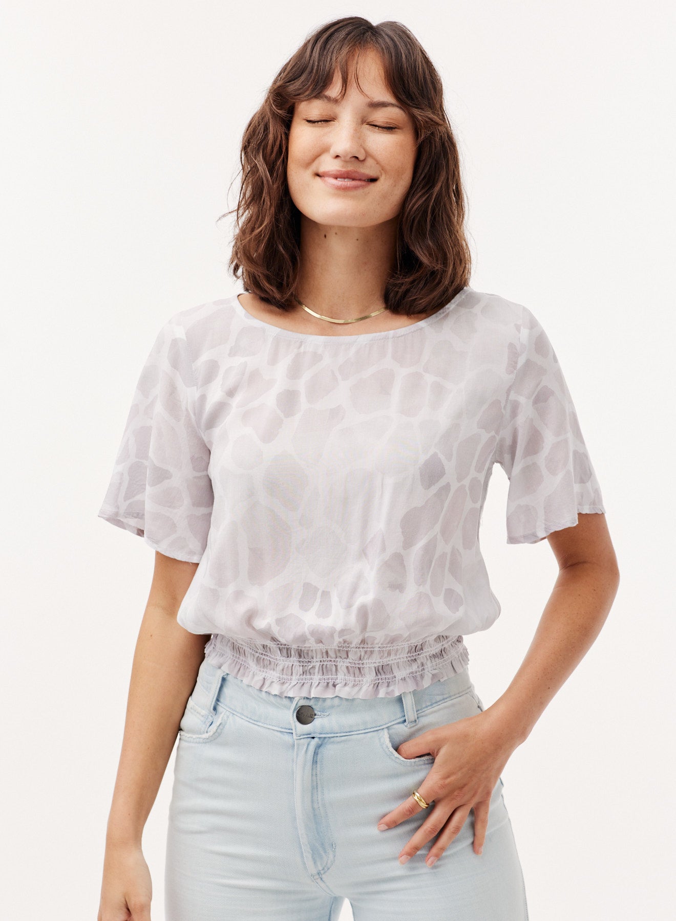 Smocked Waist Top | Sand Stone Print