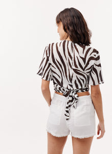 Twist Front Short Sleeve Top | Brown Zebra Stripe