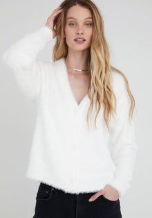 Fuzzy Sweater Cardigan - Winter White