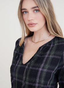 Plaid V-Neck Top- Garden Plaid