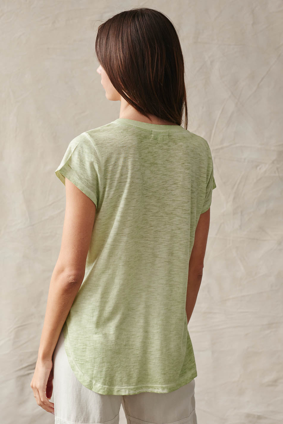 Rib Neck V|Tee | Light Sage