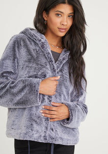 Faux Fur Hooded Jacket - Navy Frost