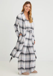 Long Sleeve Shawl Collar Robe - Lilac Ombre Plaid*** Product Type