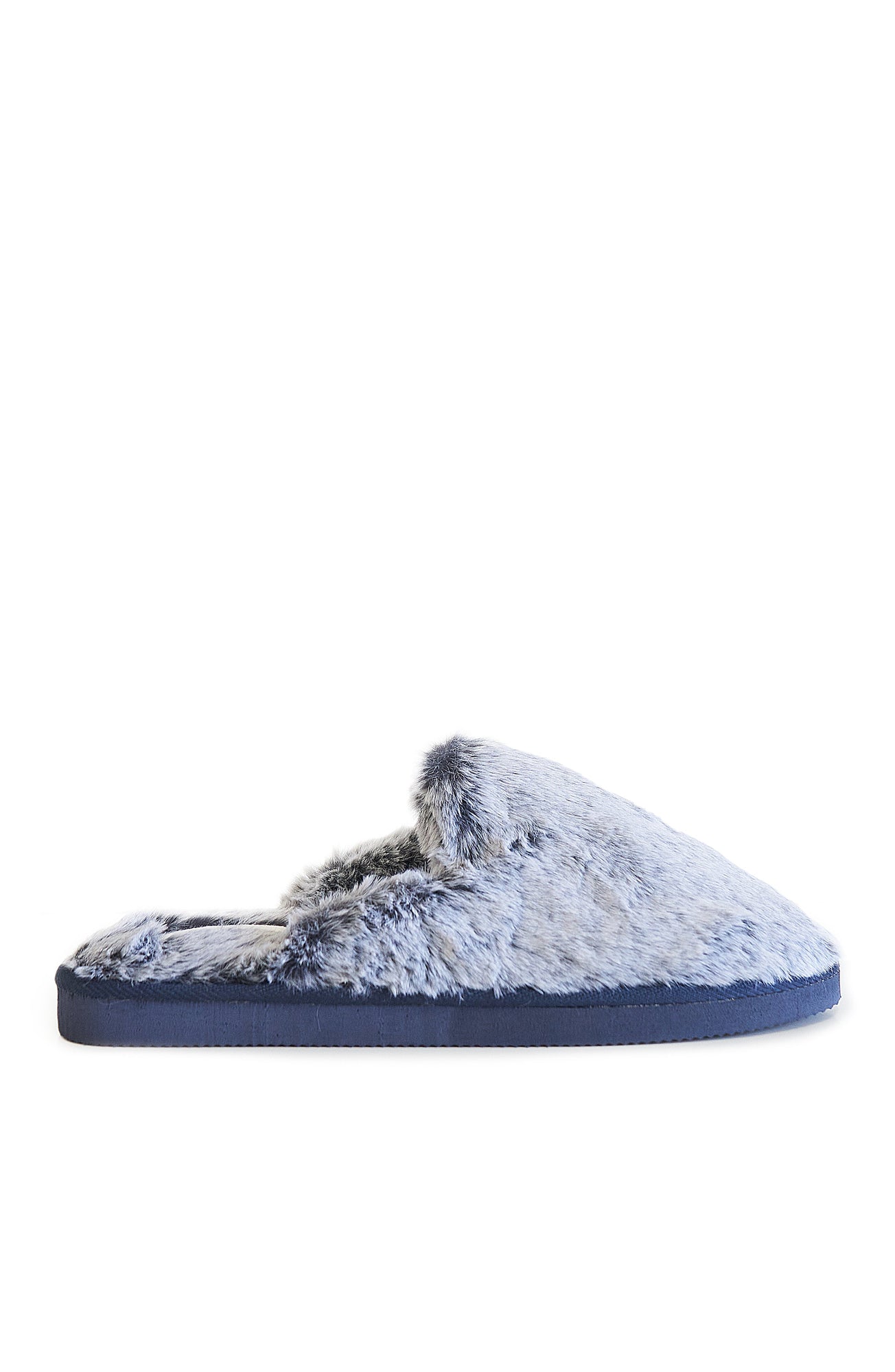 Faux Fur Lounge Slippers - Navy Frost