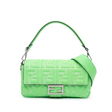 Fendi | Pre-Owned Zucca Embossed Stitched Leather Baguette Satchel - I | Green/Light Green