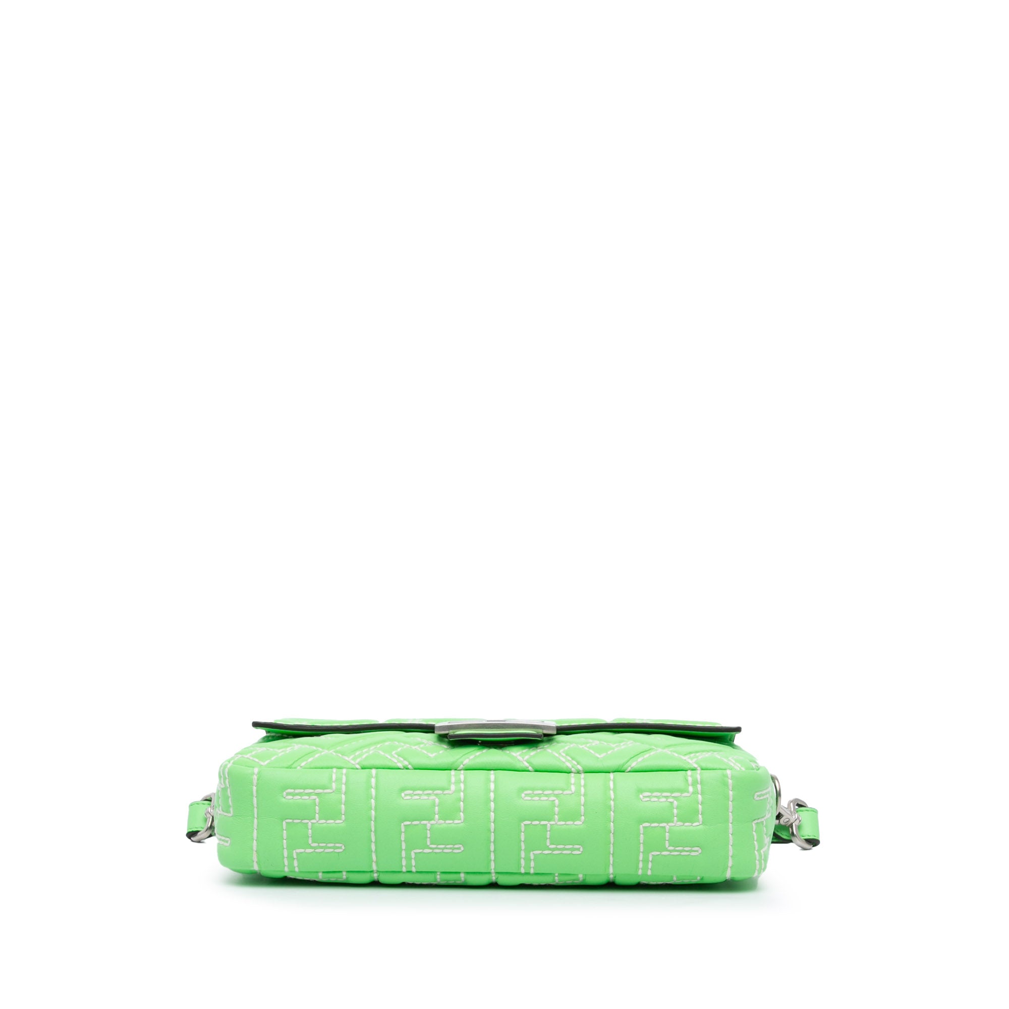 Fendi | Pre-Owned Zucca Embossed Stitched Leather Baguette Satchel - I | Green/Light Green
