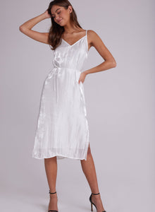 V-Neck Cami Shift Dress - White Shimmer