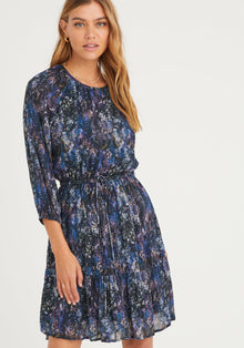 Three Quarter Sleeve Raglan Mini Dress - Midnight Seascape Print