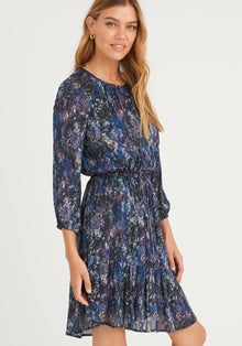 Three Quarter Sleeve Raglan Mini Dress - Midnight Seascape Print