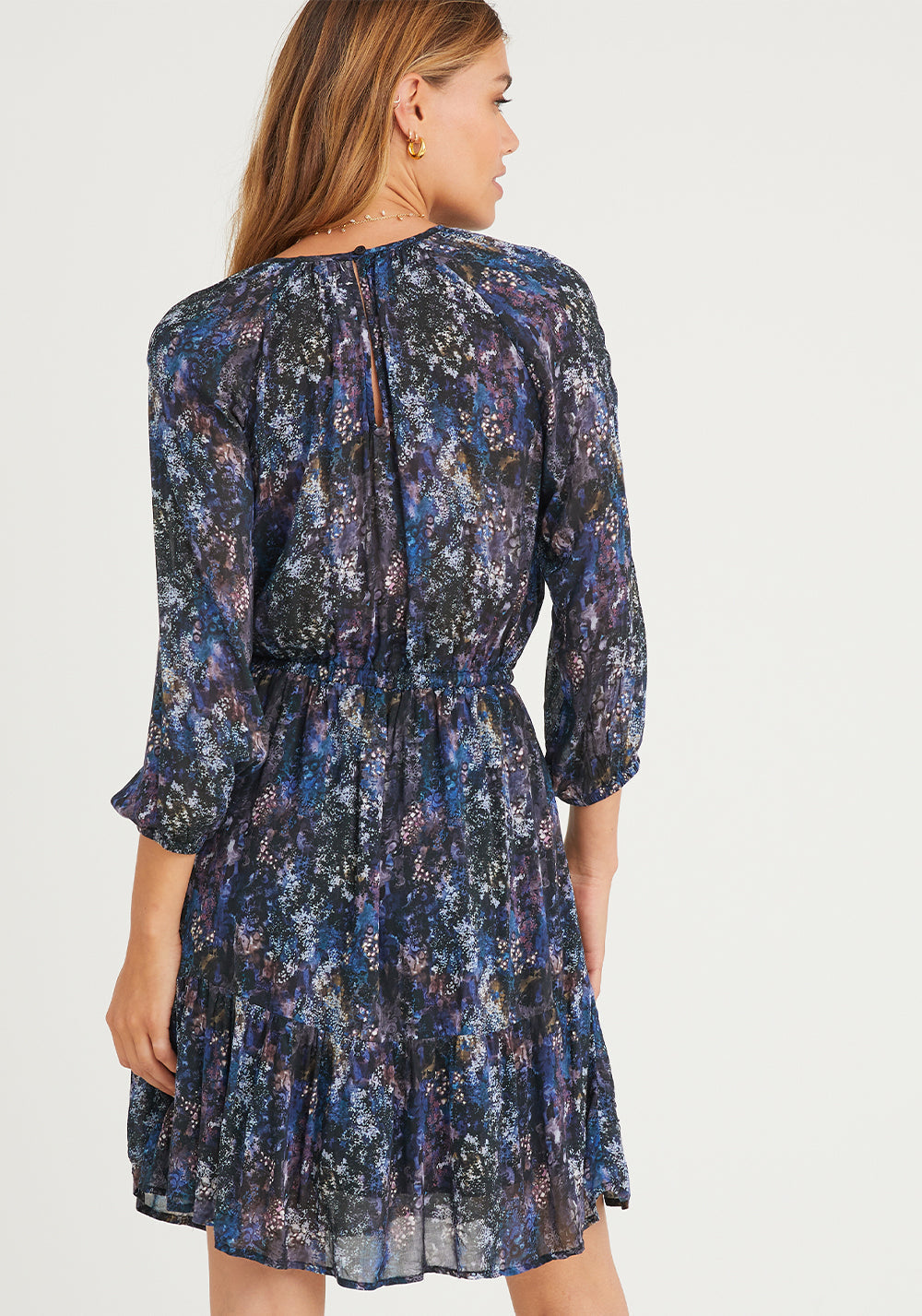 Three Quarter Sleeve Raglan Mini Dress - Midnight Seascape Print