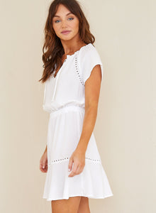 Eyelet Flutter Sleeve Mini Dress | White