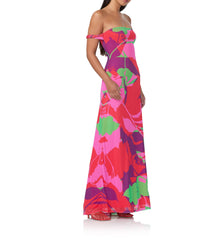 women's off the shoulder maxi dress in graphic floral print