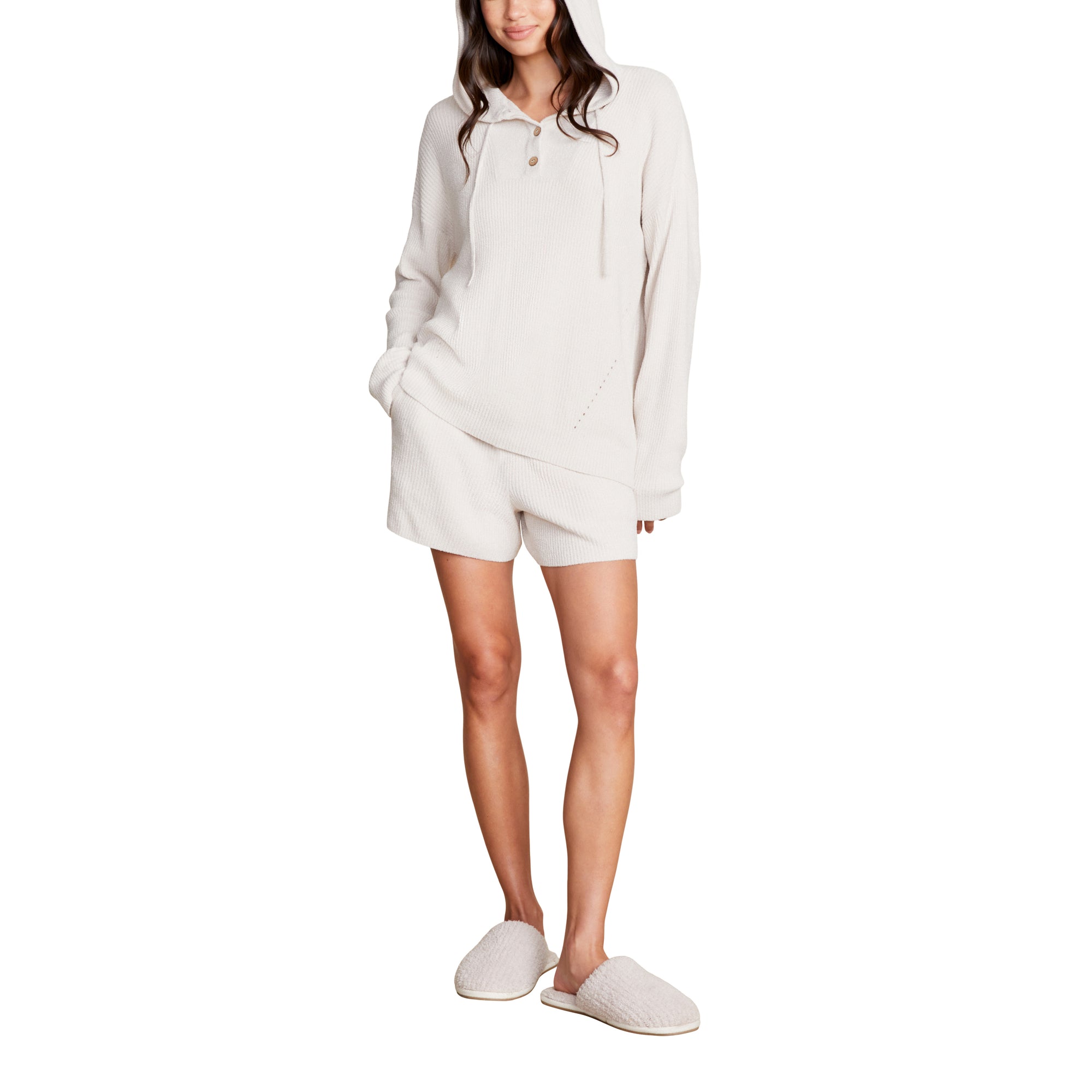 Cozychic Ultra Lite Ribbed Henley Hoodie | Sand Dune