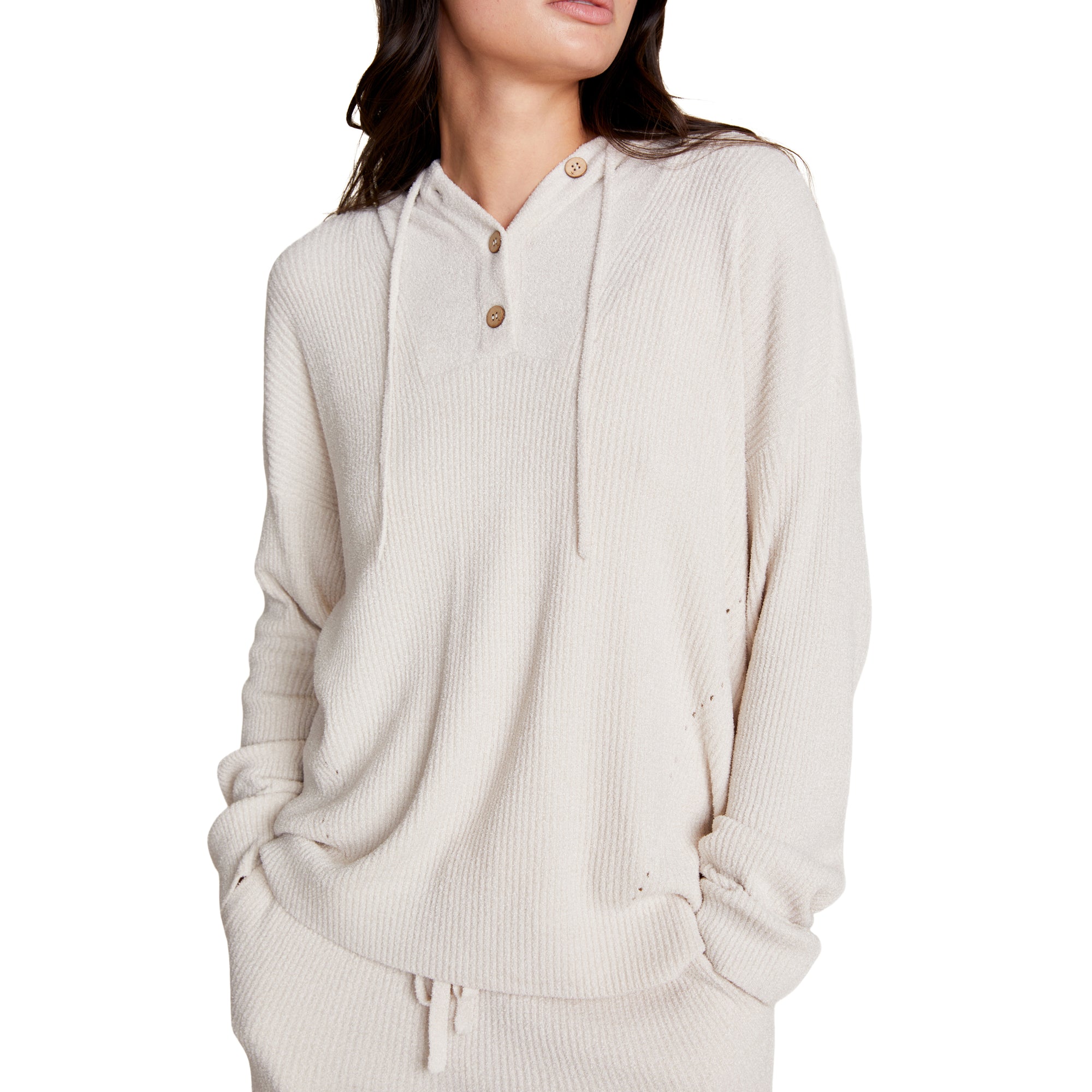 Cozychic Ultra Lite Ribbed Henley Hoodie | Sand Dune