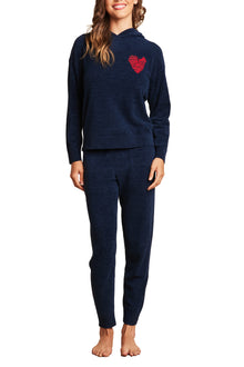 Womens | CozyChic Ultra Lite Embroidered Heart Pant | Marine/Scarlet