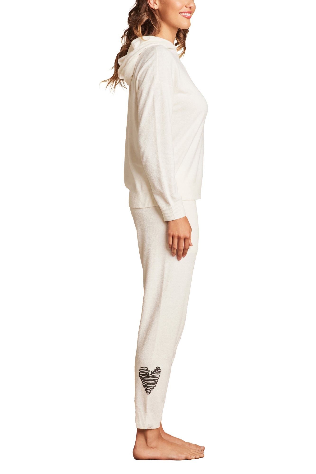 Womens | CozyChic Ultra Lite Embroidered Heart Pant | Pearl/Carbon